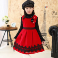 Crianças de inverno roupas de festa de natal de nylon vermelho vestido de festa europeu pinafore meninas de ano novo vestido de avental pinafore preço de atacado